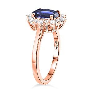 D'Joy Premium Catalina Iolite, White Zircon Ring in 18K Vermeil Rose Gold Over Sterling Silver (Size 10.0) 1.89 ctw