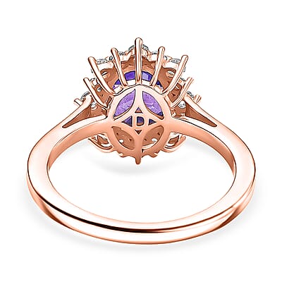 D'Joy Premium Catalina Iolite and White Zircon 1.89 ctw Ring in 18K Vermeil Rose Gold Over Sterling Silver (Size 10.0)