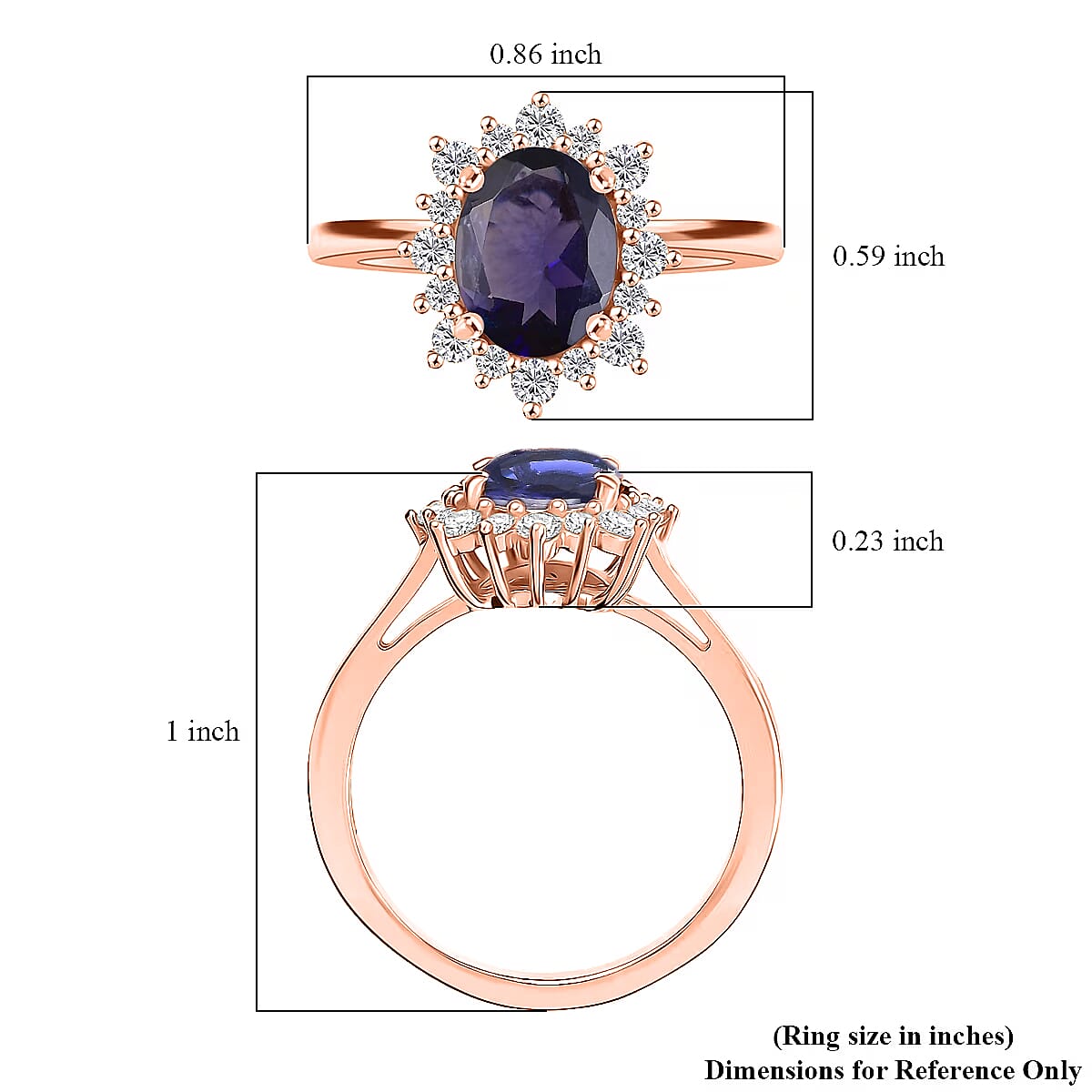 D'Joy Premium Catalina Iolite and White Zircon 1.89 ctw Ring in 18K Vermeil Rose Gold Over Sterling Silver (Size 10.0)