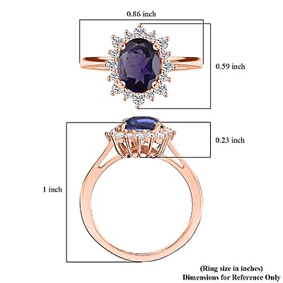 D'Joy Premium Catalina Iolite and White Zircon 1.89 ctw Ring in 18K Vermeil Rose Gold Over Sterling Silver (Size 10.0)
