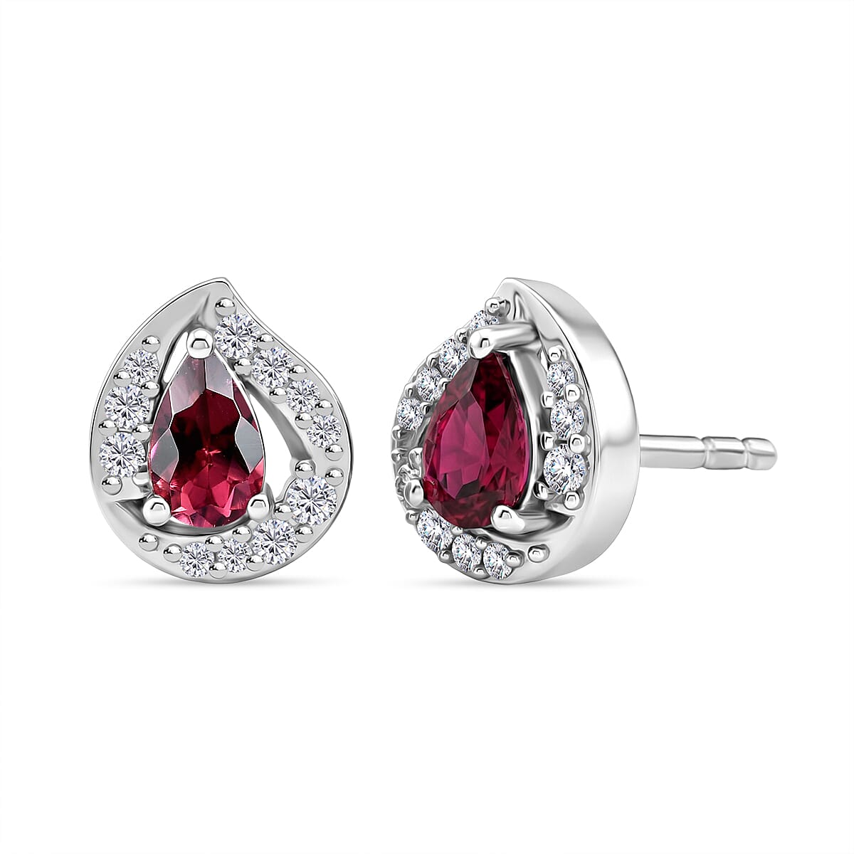D'Joy Orissa Rose Garnet and White Zircon 0.75 ctw Solitaire Stud Earrings in Rhodium Over Sterling Silver