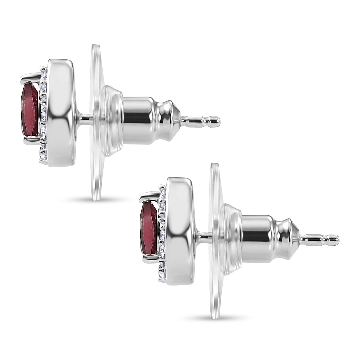 D'Joy Orissa Rose Garnet and White Zircon 0.75 ctw Solitaire Stud Earrings in Rhodium Over Sterling Silver