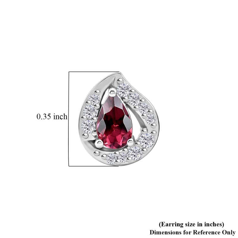 D'Joy Orissa Rose Garnet and White Zircon 0.75 ctw Solitaire Stud Earrings in Rhodium Over Sterling Silver
