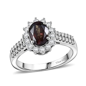 D'Joy Premium Colour Change Garnet and Moissanite 2.10 ctw Ring in Rhodium Over Sterling Silver (Size 9.0)