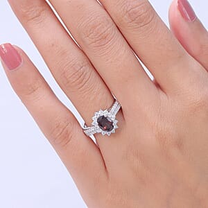D'Joy Premium Colour Change Garnet and Moissanite 2.10 ctw Ring in Rhodium Over Sterling Silver (Size 9.0)