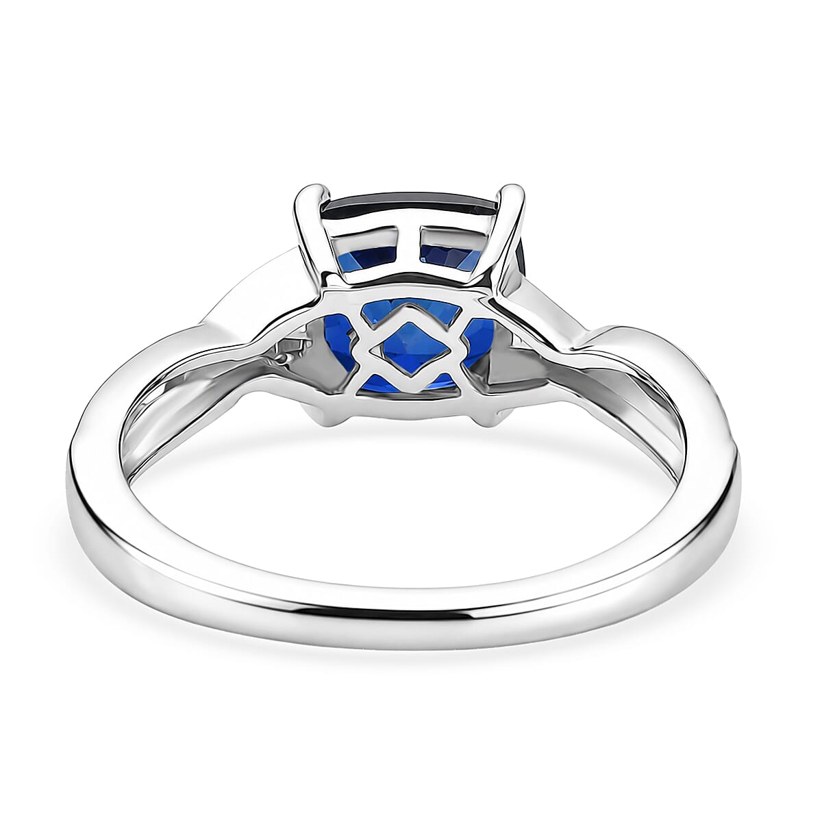 D'Joy Lab Created Blue Sapphire 2.20 ctw Ring in Rhodium Over Sterling Silver (Size  6.0)