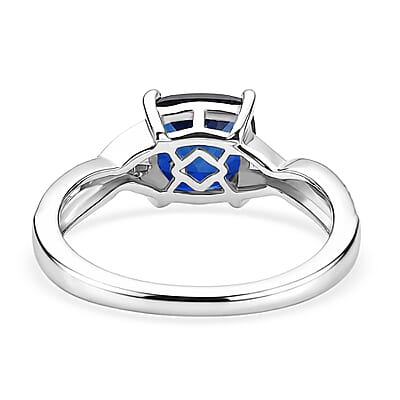 D'Joy Lab Created Blue Sapphire 2.20 ctw Ring in Rhodium Over Sterling Silver (Size  6.0)