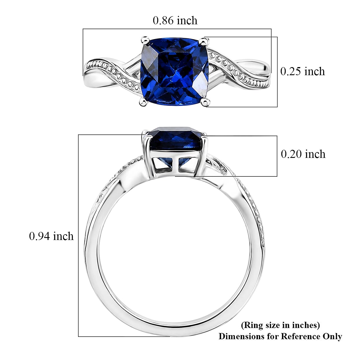 D'Joy Lab Created Blue Sapphire 2.20 ctw Ring in Rhodium Over Sterling Silver (Size  6.0)