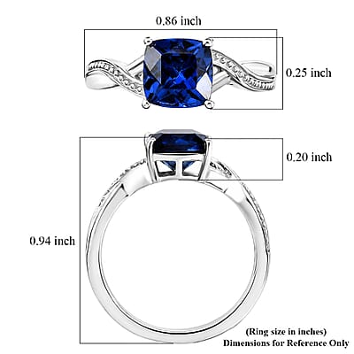 D'Joy Lab Created Blue Sapphire 2.20 ctw Ring in Rhodium Over Sterling Silver (Size  6.0)