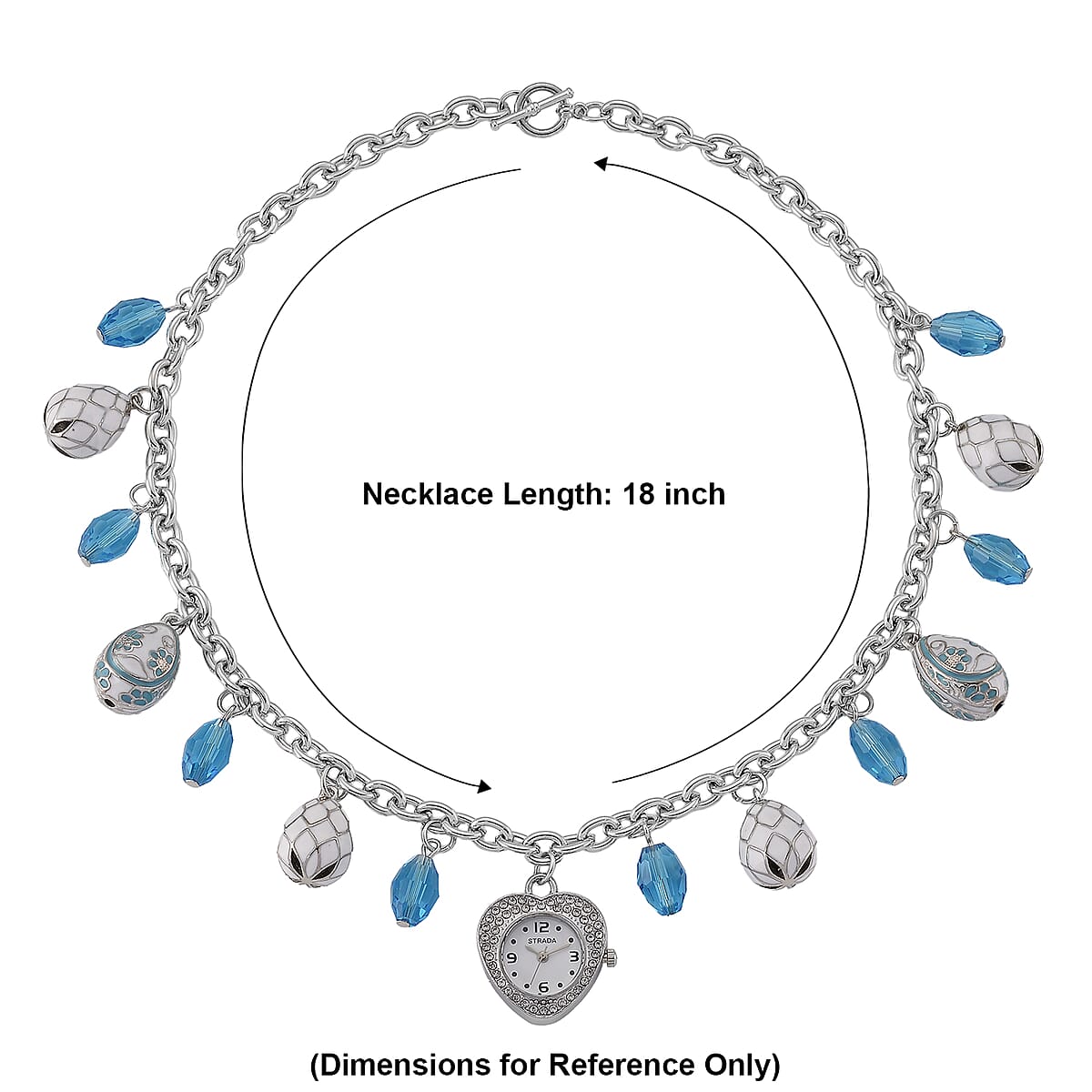 Strada Austrian Crystal SL68 Quartz Movement Necklace Watch with Blue Glass and Enameled Charms in Stainless Steel (18 Inches) image number 6