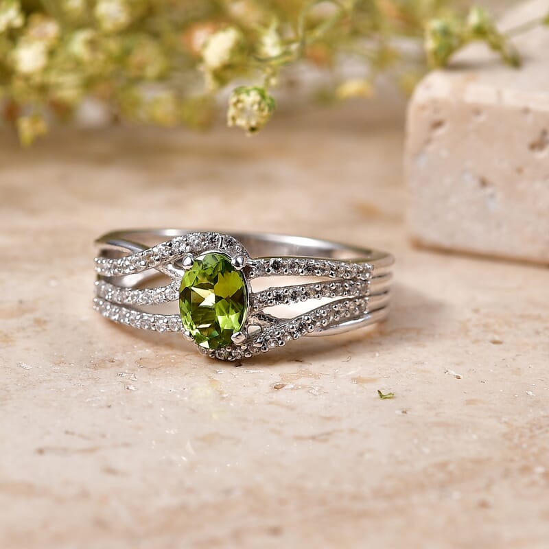 D'Joy Multi-Tourmaline and White Zircon 0.90 ctw Ring in Rhodium Over Sterling Silver (Size 6.0)