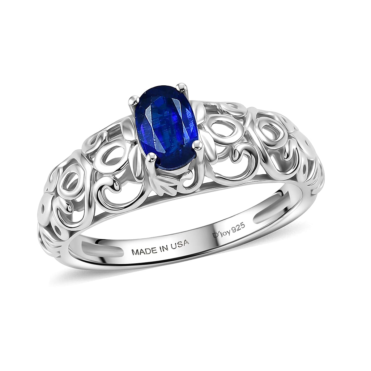 D'Joy Premium Kashmir Kyanite 0.70 ctw Ring in Rhodium Over Sterling Silver (Size  6.0)