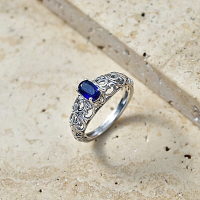 D'Joy Premium Kashmir Kyanite 0.70 ctw Ring in Rhodium Over Sterling Silver (Size  6.0)