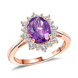 D'Joy Premium Lusaka Amethyst and White Zircon 1.89 ctw Ring in 18K Vermeil Rose Gold Over Sterling Silver (Size 10) 1