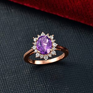 D'Joy Premium Lusaka Amethyst and White Zircon 1.89 ctw Ring in 18K Vermeil Rose Gold Over Sterling Silver (Size 10) 1