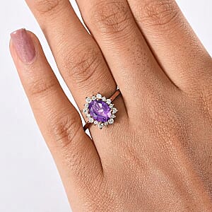 D'Joy Premium Lusaka Amethyst and White Zircon 1.89 ctw Ring in 18K Vermeil Rose Gold Over Sterling Silver (Size 10) 1