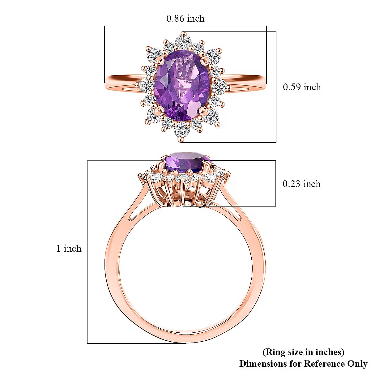 D'Joy Premium Lusaka Amethyst and White Zircon 1.89 ctw Ring in 18K Vermeil Rose Gold Over Sterling Silver (Size 10) 1