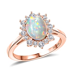 D'Joy Premium Ethiopian Welo Opal and White Zircon 1.55 ctw Ring in 18K Vermeil Rose Gold Over Sterling Silver (Size 10) 1