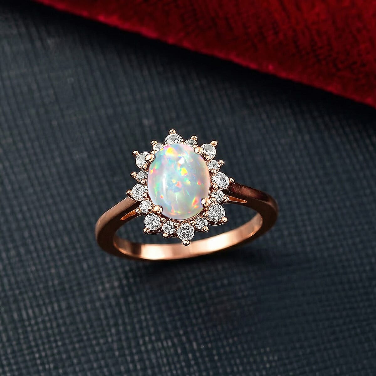 D'Joy Premium Ethiopian Welo Opal and White Zircon 1.55 ctw Ring in 18K Vermeil Rose Gold Over Sterling Silver (Size 10) 1 image number 1