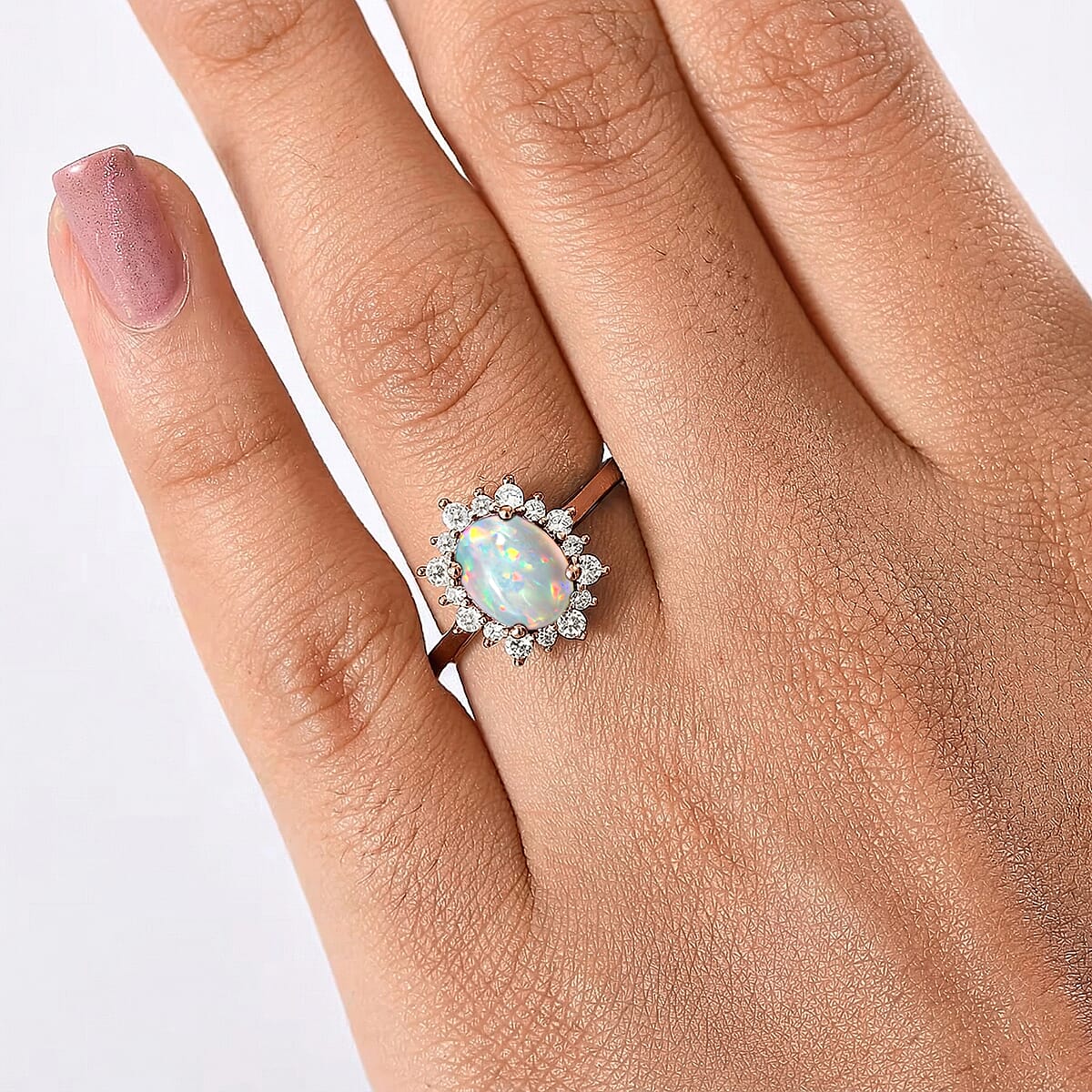 D'Joy Premium Ethiopian Welo Opal and White Zircon 1.55 ctw Ring in 18K Vermeil Rose Gold Over Sterling Silver (Size 10) 1 image number 2