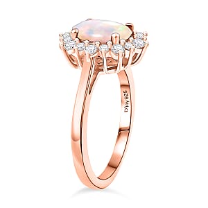 D'Joy Premium Ethiopian Welo Opal and White Zircon 1.55 ctw Ring in 18K Vermeil Rose Gold Over Sterling Silver (Size 10) 1