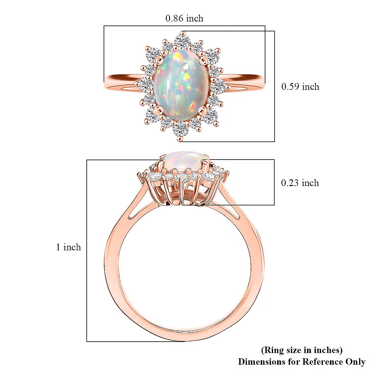 D'Joy Premium Ethiopian Welo Opal and White Zircon 1.55 ctw Ring in 18K Vermeil Rose Gold Over Sterling Silver (Size 10) 1 image number 5