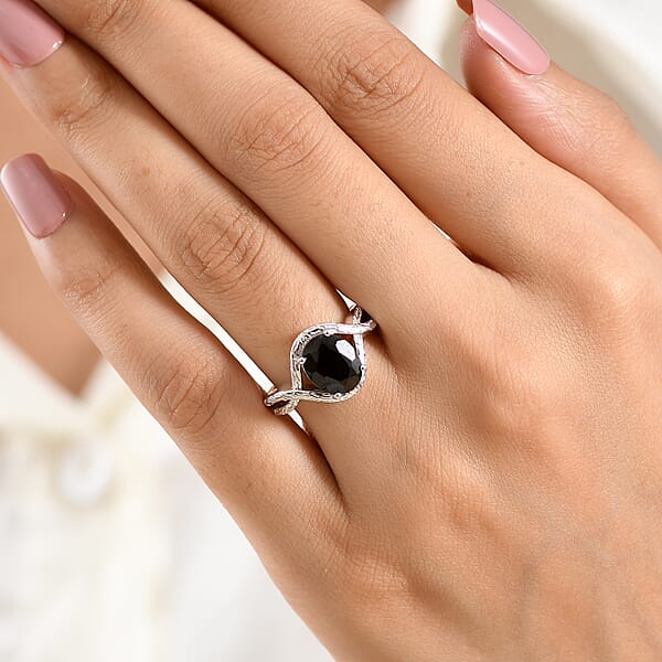 EverTrue Thai Black Spinel 3.10 ctw Infinity Shank Ring in Platinum Bond (Size 6.0)