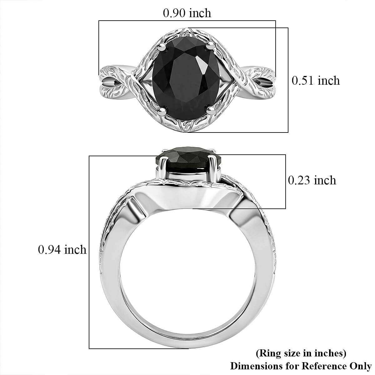 EverTrue Thai Black Spinel 3.10 ctw Infinity Shank Ring in Platinum Bond (Size 6.0)