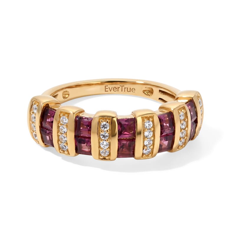 EverTrue Orissa Rhodolite Garnet and White Zircon 1.60 ctw Band Ring in 18K YG Plated (Size 6.0)