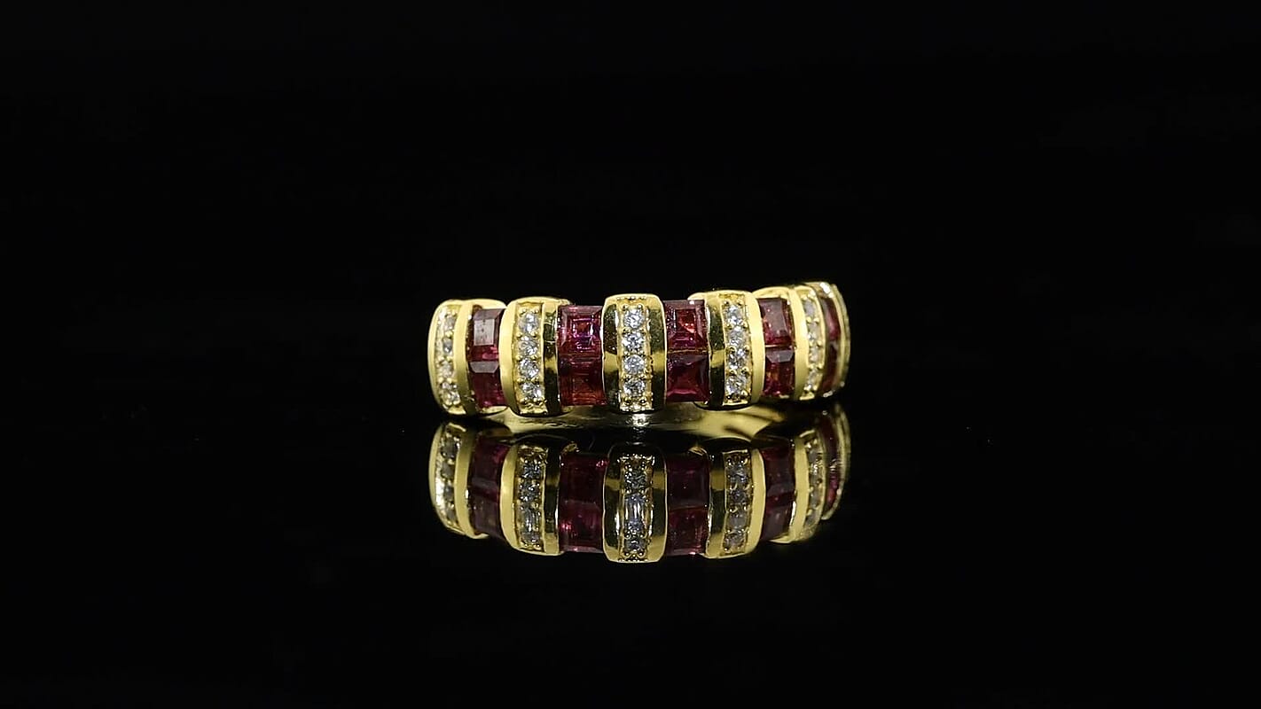 EverTrue Orissa Rhodolite Garnet, White Zircon Band Ring in 18K YG Plated (Size 10.0) 1.60 ctw