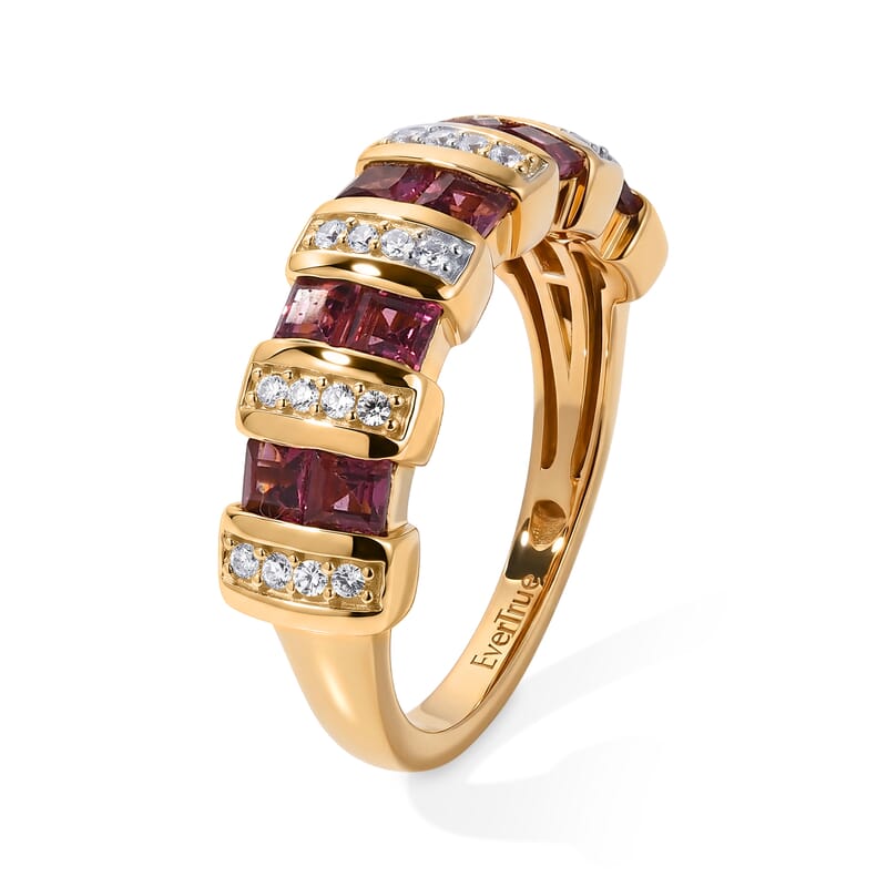 EverTrue Orissa Rhodolite Garnet and White Zircon 1.60 ctw Band Ring in 18K YG Plated (Size 6.0)