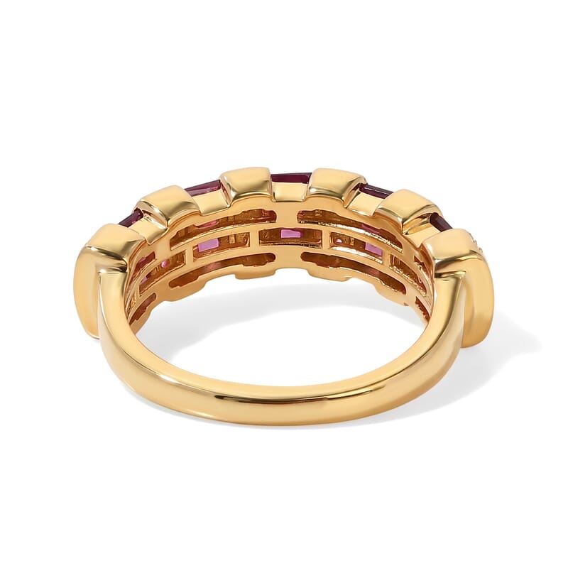 EverTrue Orissa Rhodolite Garnet and White Zircon 1.60 ctw Band Ring in 18K YG Plated (Size 6.0)