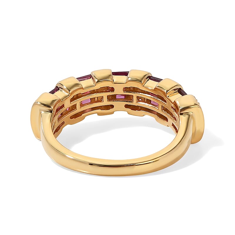 EverTrue Orissa Rhodolite Garnet and White Zircon 1.60 ctw Band Ring in 18K YG Plated (Size 6.0)