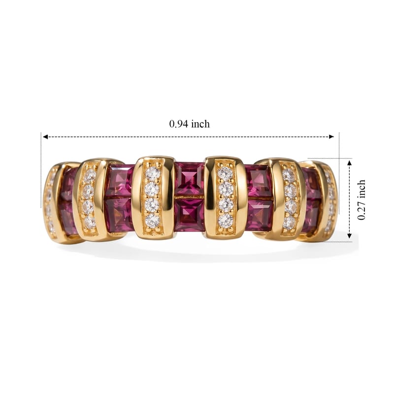 EverTrue Orissa Rhodolite Garnet and White Zircon 1.60 ctw Band Ring in 18K YG Plated (Size 6.0)