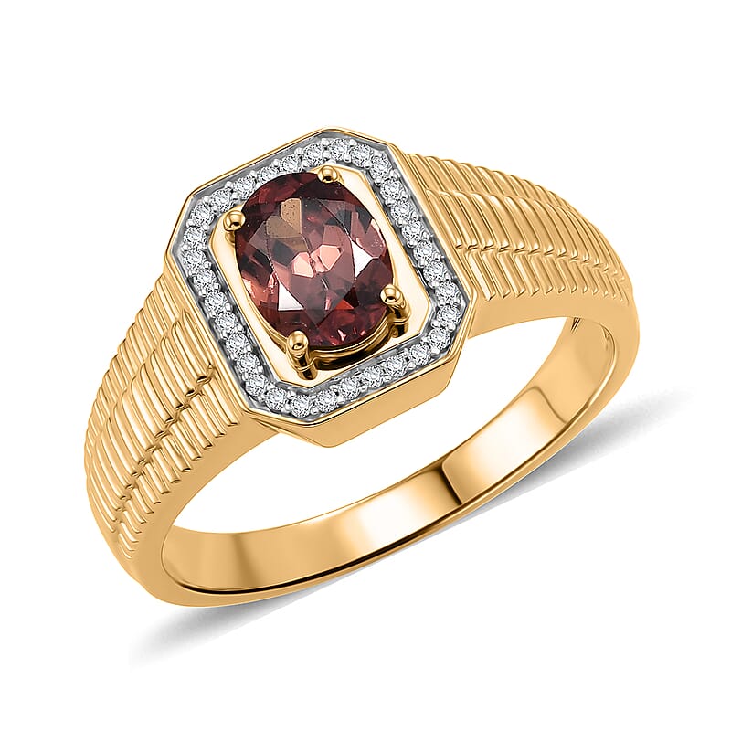 D'Joy AAA Red Zircon and Moissanite 2.00 ctw Royal Crimson Frame Men's Ring in 18K Vermeil Yellow Gold Over Sterling Silver (Size 10.0)