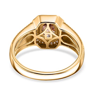 D'Joy AAA Red Zircon and Moissanite 2.00 ctw Royal Crimson Frame Men's Ring in 18K Vermeil Yellow Gold Over Sterling Silver (Size 10.0)