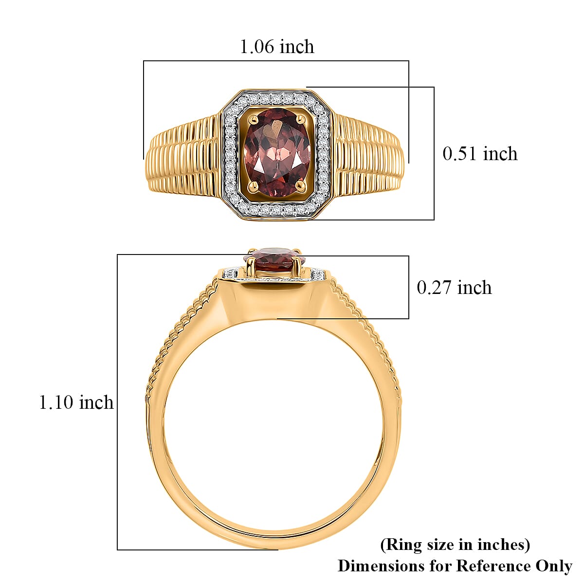 D'Joy AAA Red Zircon and Moissanite 2.00 ctw Royal Crimson Frame Men's Ring in 18K Vermeil Yellow Gold Over Sterling Silver (Size 10.0) (Del. in 8-10 Days) image number 5