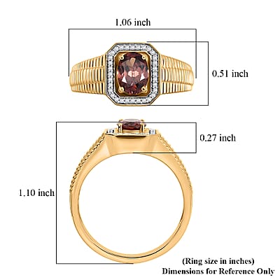 D'Joy AAA Red Zircon and Moissanite 2.00 ctw Royal Crimson Frame Men's Ring in 18K Vermeil Yellow Gold Over Sterling Silver (Size 10.0)