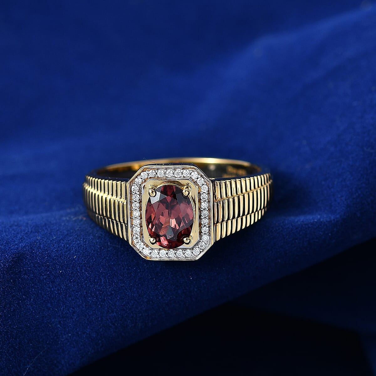 D'Joy AAA Red Zircon and Moissanite 2.00 ctw Royal Crimson Frame Men's Ring in 18K Vermeil Yellow Gold Over Sterling Silver (Size 13.0) (Del. in 8-10 Days) image number 1