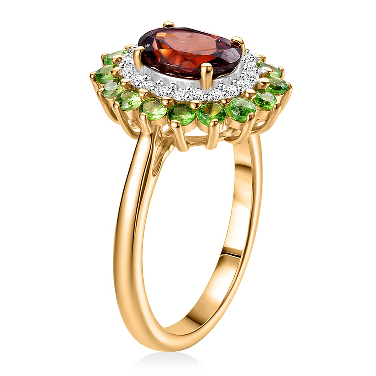 D'Joy AAA Red Zircon and Multi Gemstone 2.75 ctw Royal Bloom Radiance Ring in 18K Vermeil Yellow Gold Over Sterling Silver (Size 10.0)
