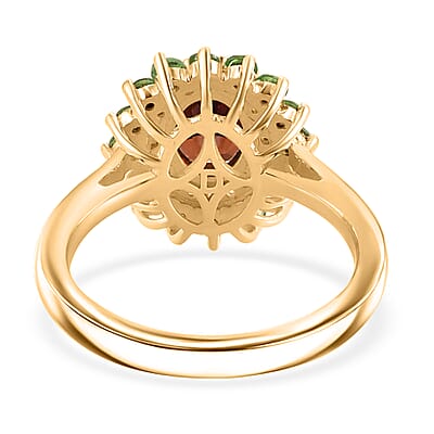 D'Joy AAA Red Zircon and Multi Gemstone 2.75 ctw Royal Bloom Radiance Ring in 18K Vermeil Yellow Gold Over Sterling Silver (Size 10.0)