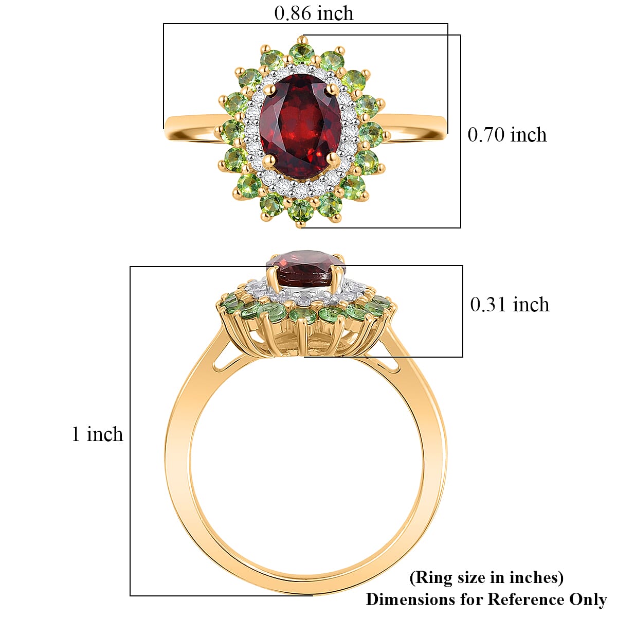 D'Joy AAA Red Zircon and Multi Gemstone 2.75 ctw Royal Bloom Radiance Ring in 18K Vermeil Yellow Gold Over Sterling Silver (Size 10.0) image number 4
