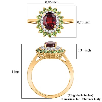 D'Joy AAA Red Zircon and Multi Gemstone 2.75 ctw Royal Bloom Radiance Ring in 18K Vermeil Yellow Gold Over Sterling Silver (Size 10.0)