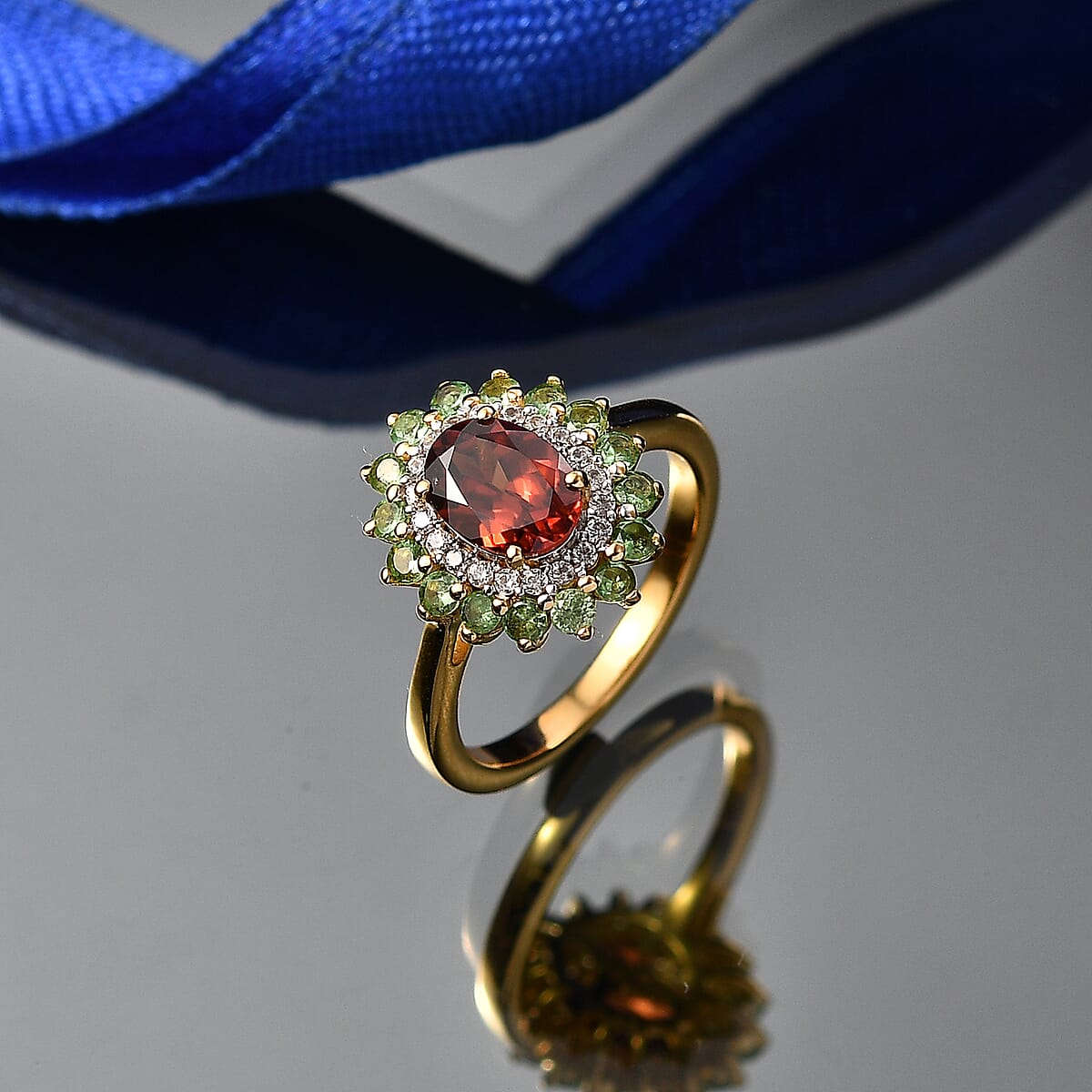 D'Joy AAA Red Zircon and Multi Gemstone 2.75 ctw Royal Bloom Radiance Ring in 18K Vermeil Yellow Gold Over Sterling Silver (Size 6.0) image number 1
