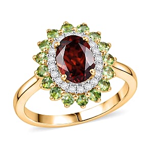 D'Joy AAA Red Zircon and Multi Gemstone 2.75 ctw Royal Bloom Radiance Ring in 18K Vermeil Yellow Gold Over Sterling Silver (Size 8.0)