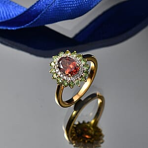 D'Joy AAA Red Zircon and Multi Gemstone 2.75 ctw Royal Bloom Radiance Ring in 18K Vermeil Yellow Gold Over Sterling Silver (Size 8.0)