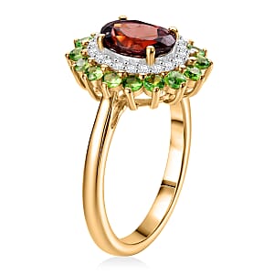 D'Joy AAA Red Zircon and Multi Gemstone 2.75 ctw Royal Bloom Radiance Ring in 18K Vermeil Yellow Gold Over Sterling Silver (Size 8.0)