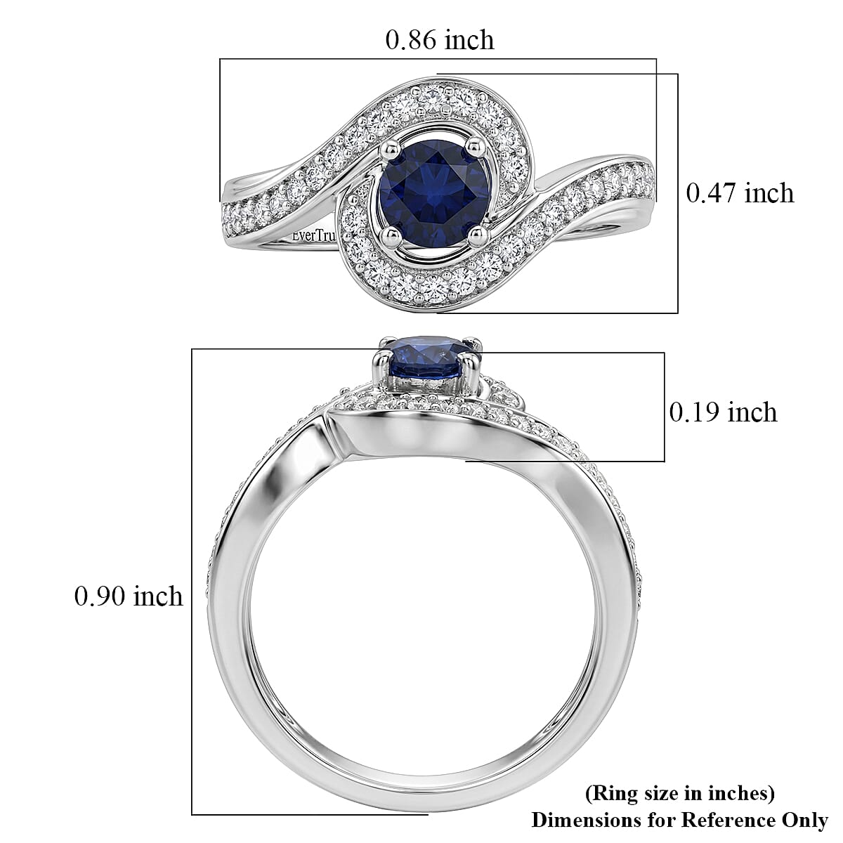 EverTrue Lab Created Blue Sapphire and White Zircon 1.10 ctw Ring in Platinum Bond (Size  7.0)