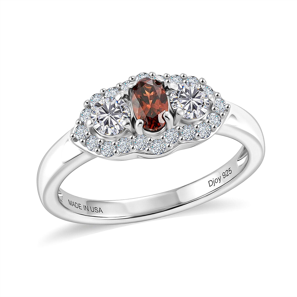 D'Joy AAA Red Zircon and Moissanite 0.85 ctw Ring in Rhodium Over Sterling Silver (Size 7.0)