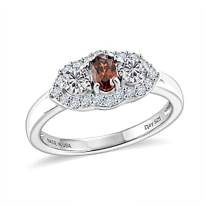 D'Joy AAA Red Zircon and Moissanite 0.85 ctw Ring in Rhodium Over Sterling Silver (Size 7.0)